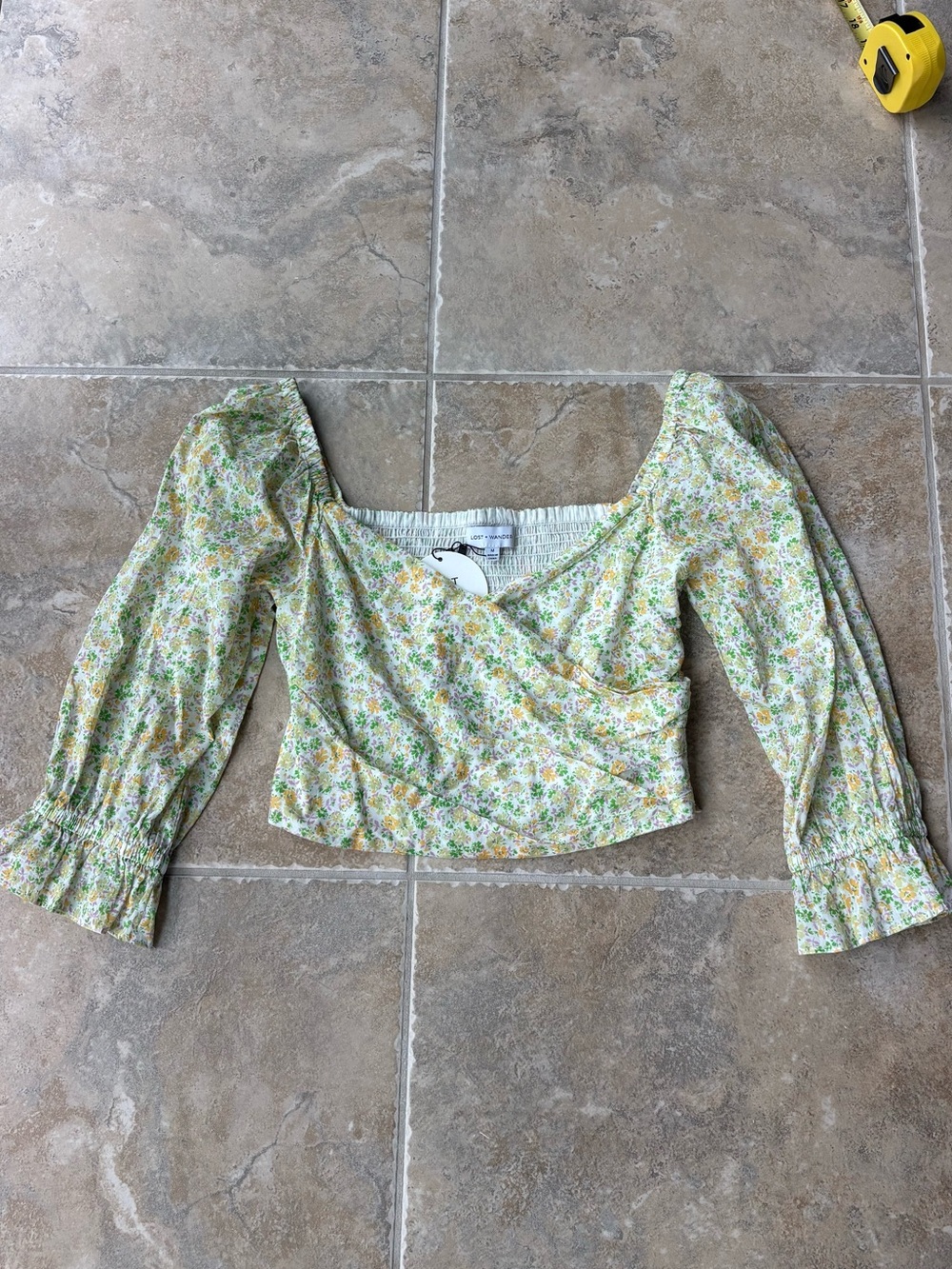 Lost + Wander Floral Wrap Crop Top $88 Medium NWT Puff Sleeve Boho M - Picture 4 of 14